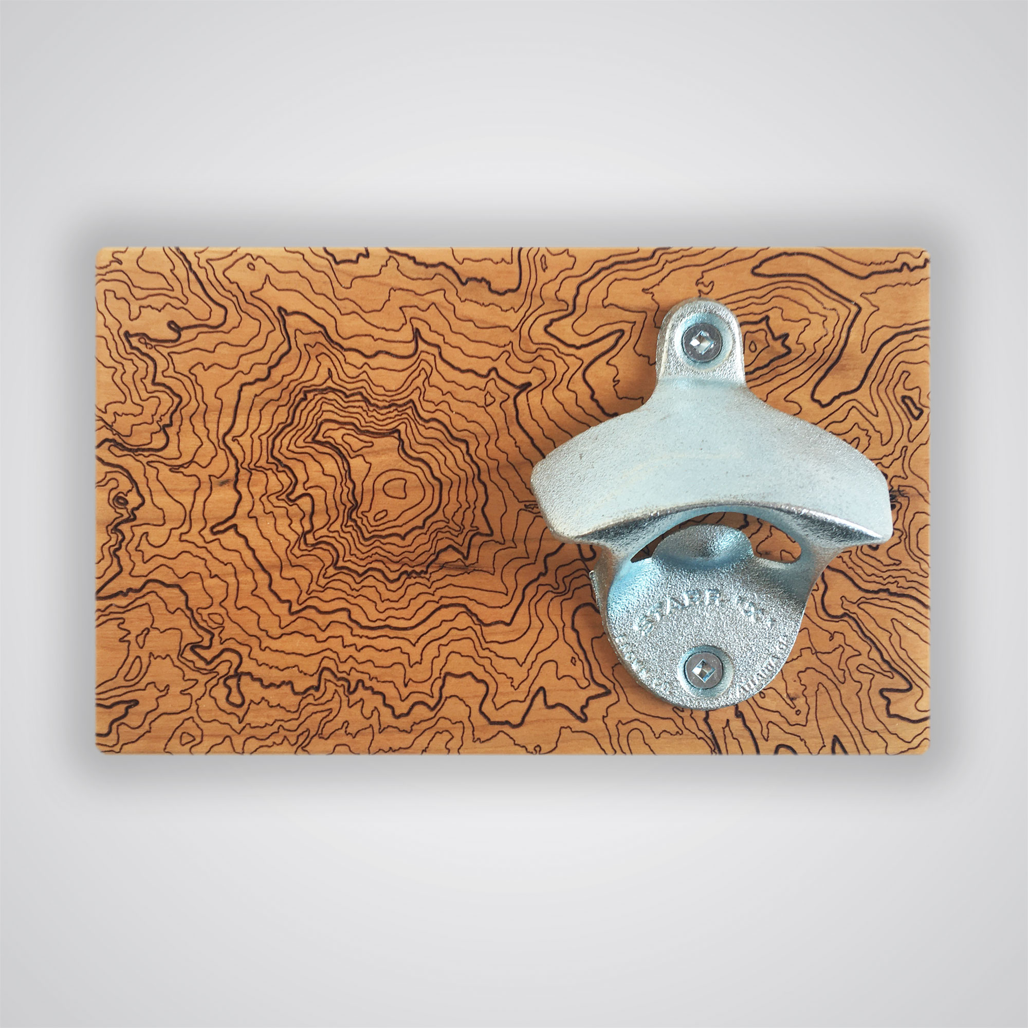 Mt Rainier Topography Bottle Opener on Cherry Wood