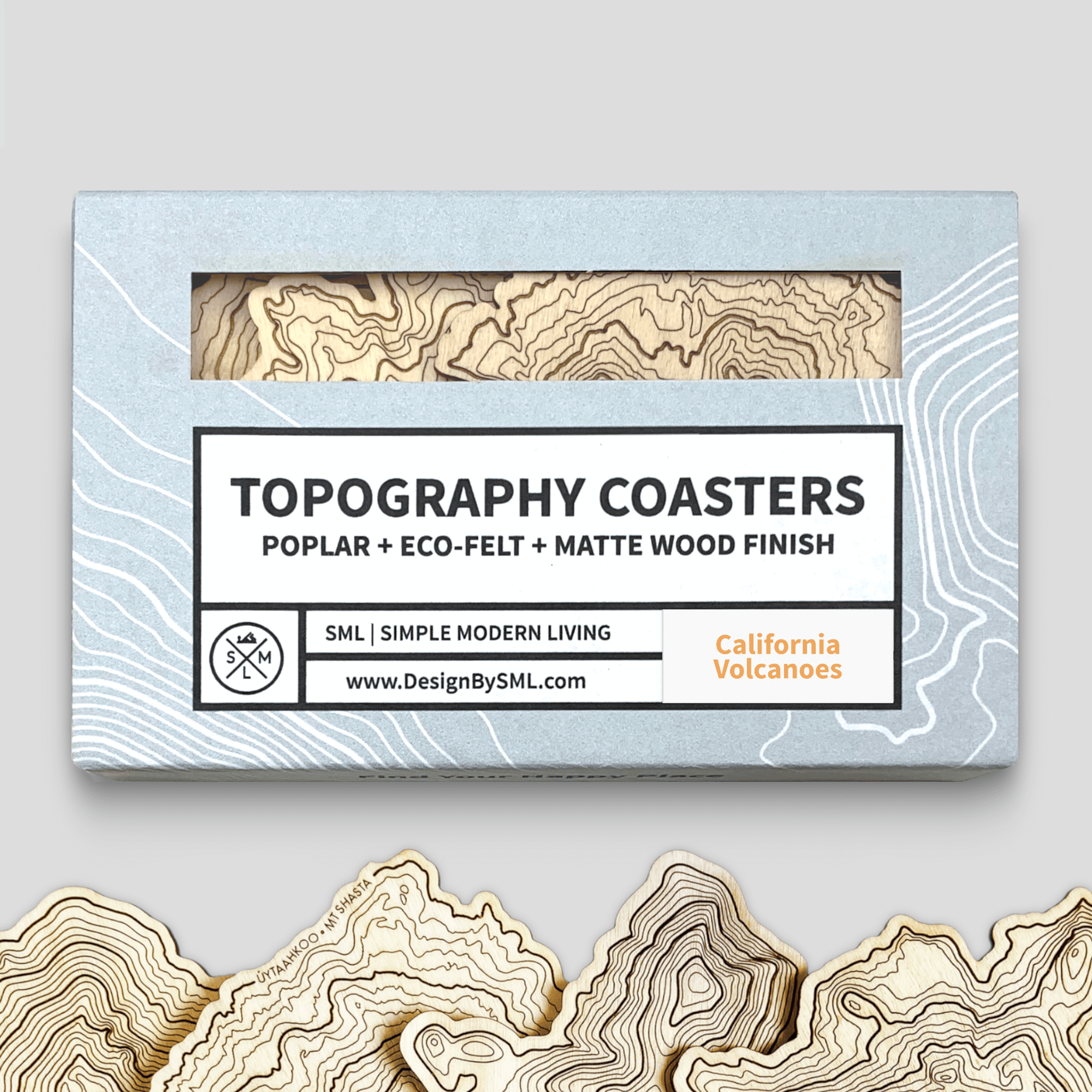 California Volcanoes Topography Coasters - Set of 4