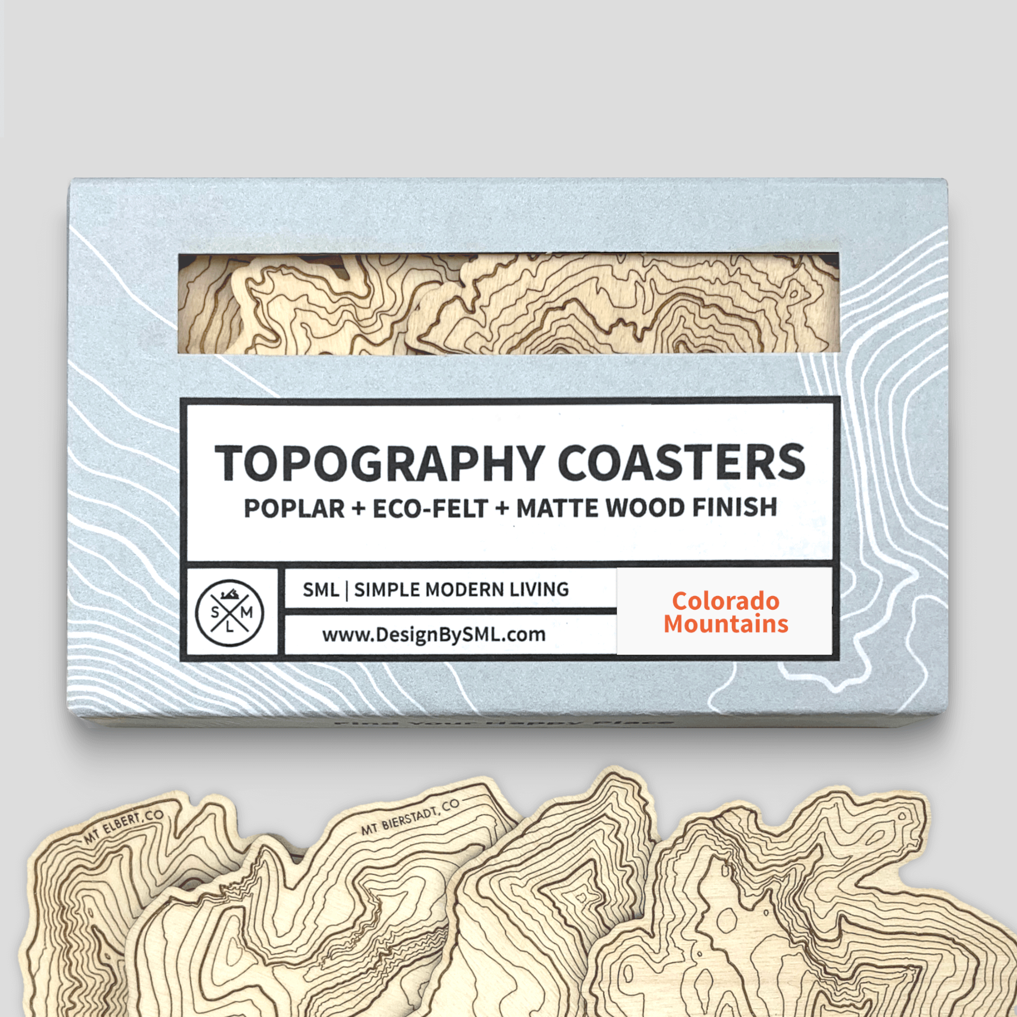 Colorado Mountains Topography Coasters - Set of 4