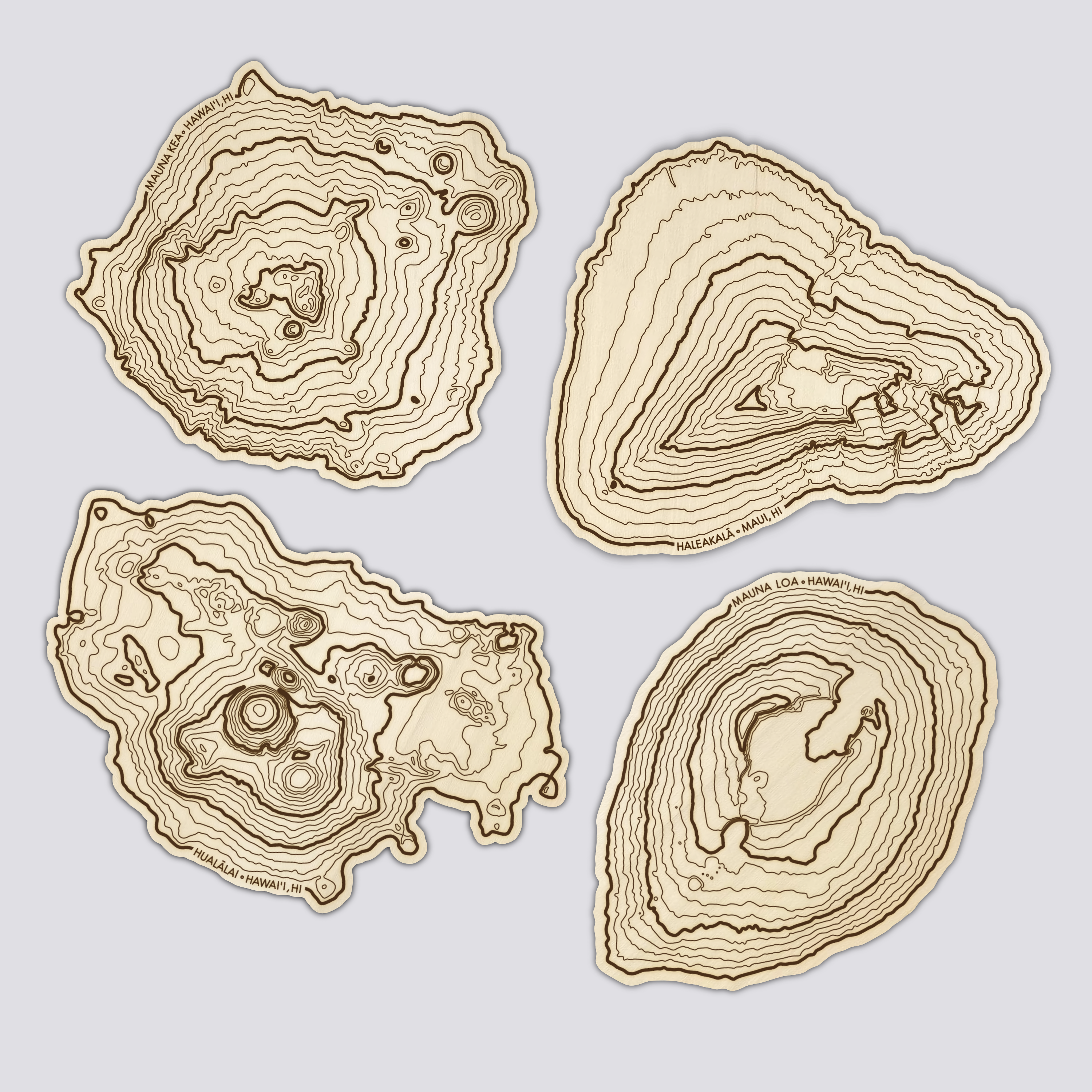 Hawaii Volcanoes Topography Coasters - Set of 4