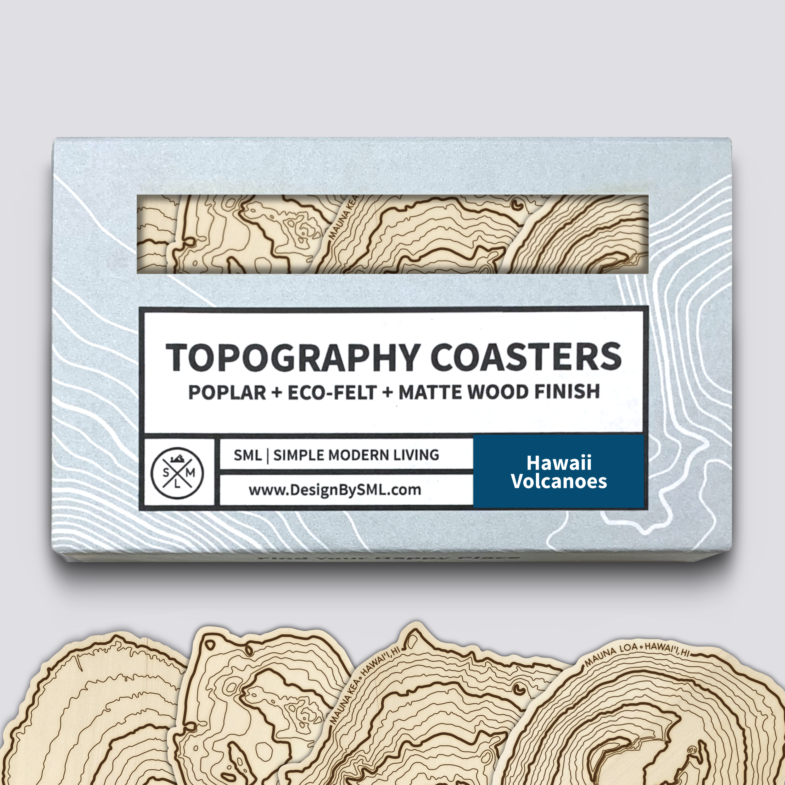 Hawaii Volcanoes Topography Coasters - Set of 4