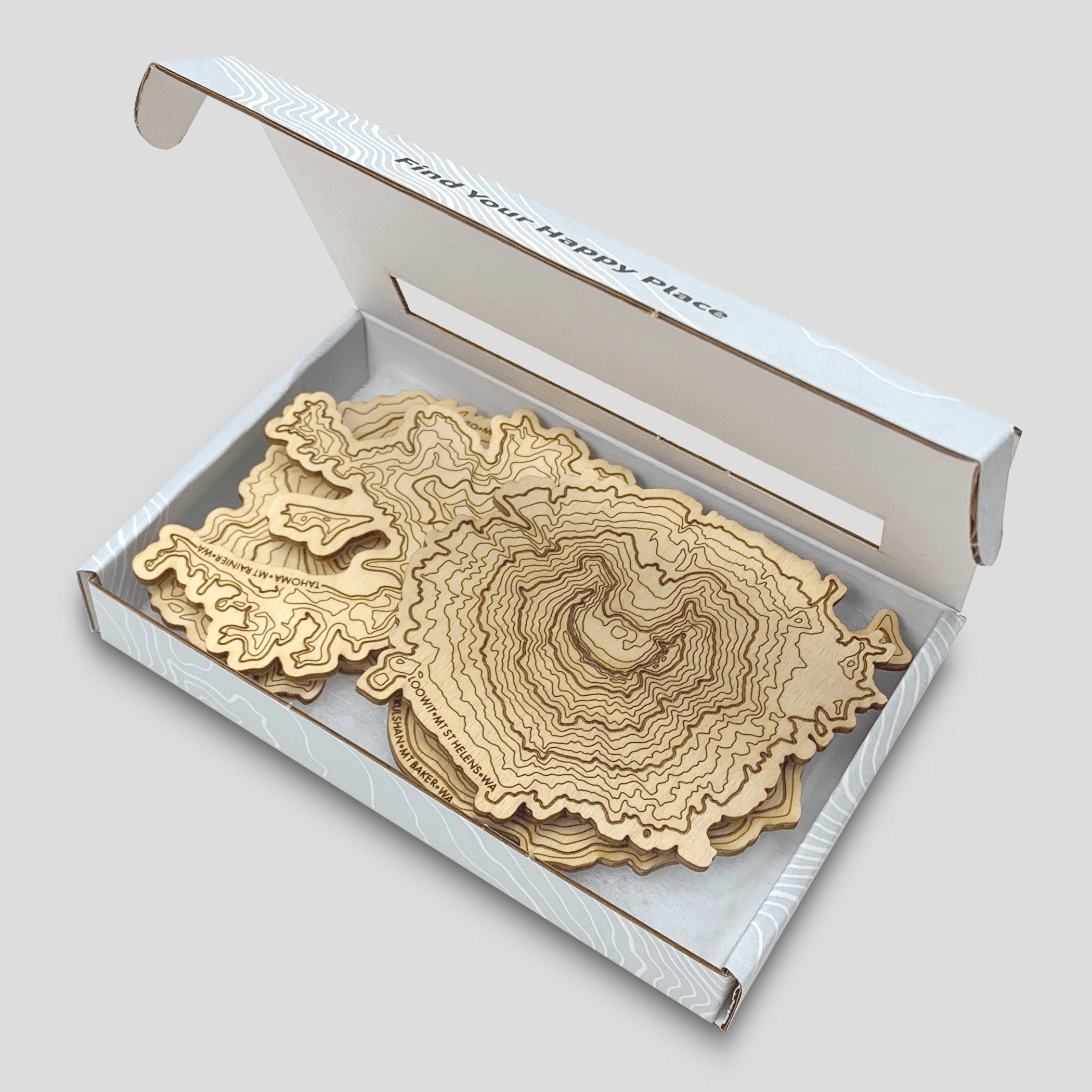 Washington Volcanoes Topography Coasters - Set of 4