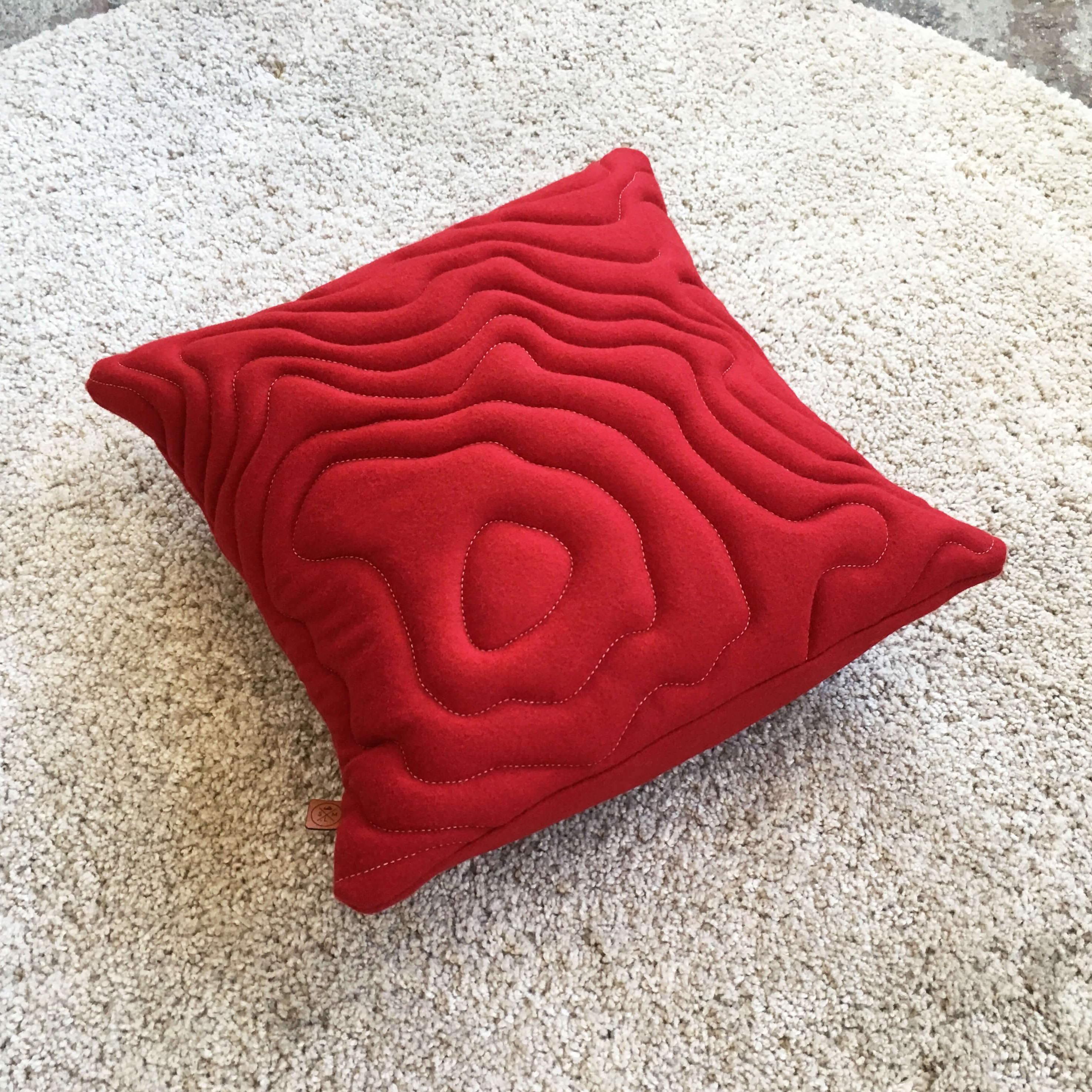 Mount Rainier Topography Pillow - Red Wool Housewares Designed by Sara Smiley 