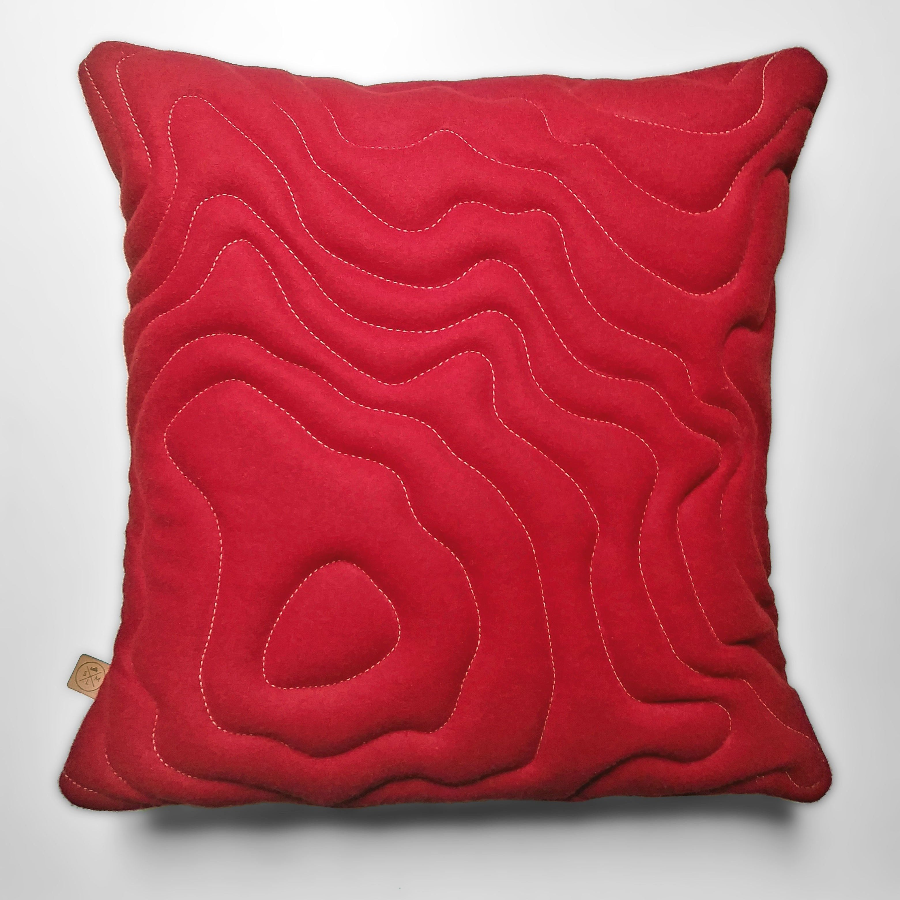 Mount Rainier Topography Pillow - Red Wool Housewares Designed by Sara Smiley