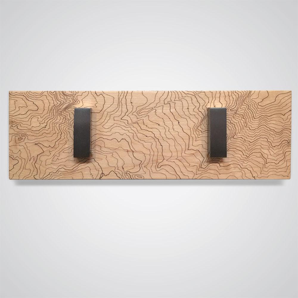 Mount Rainier Topographic Coat Hanger in Light Wood - 2 Hooks Design by SML