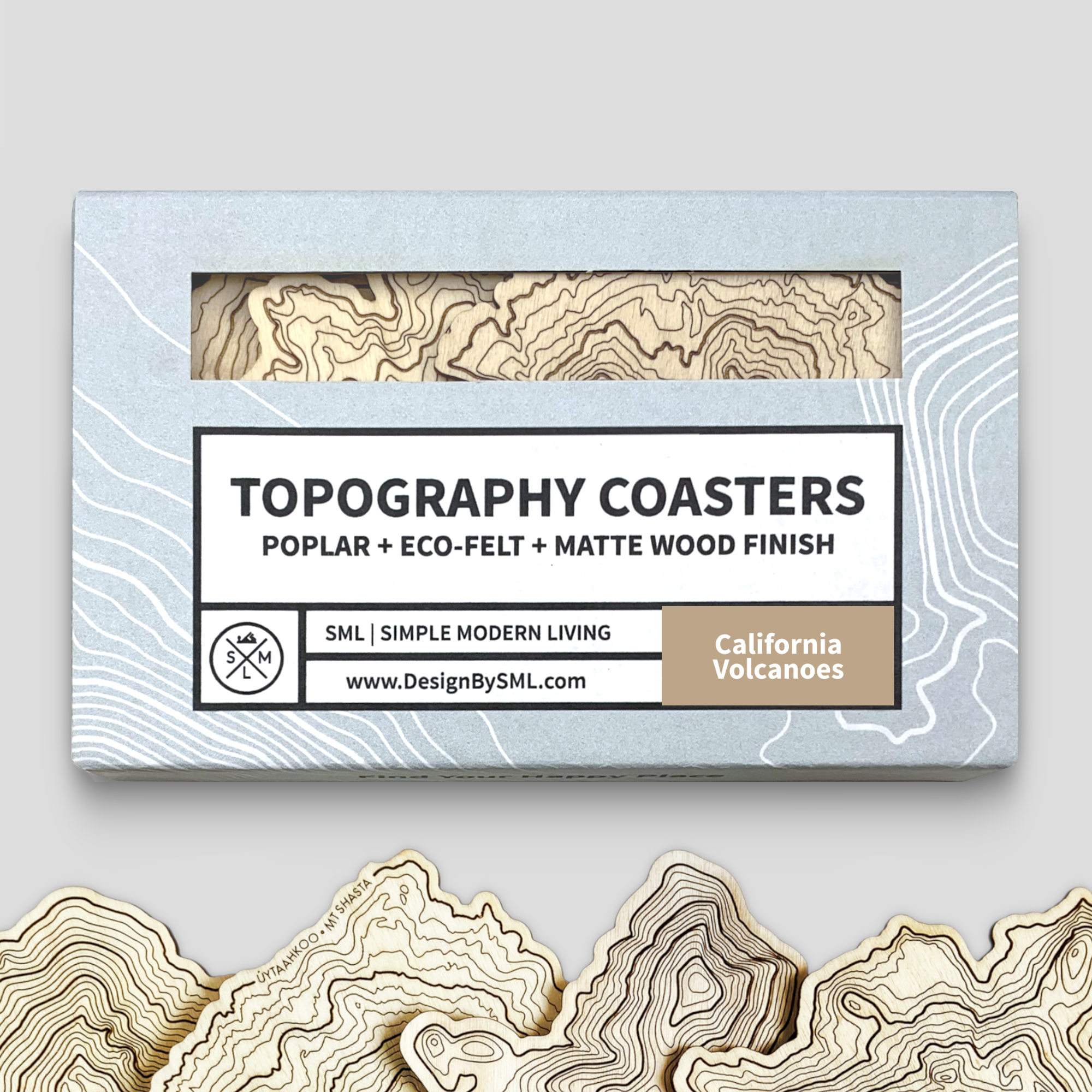 California Volcanoes Topography Coasters - Set of 4