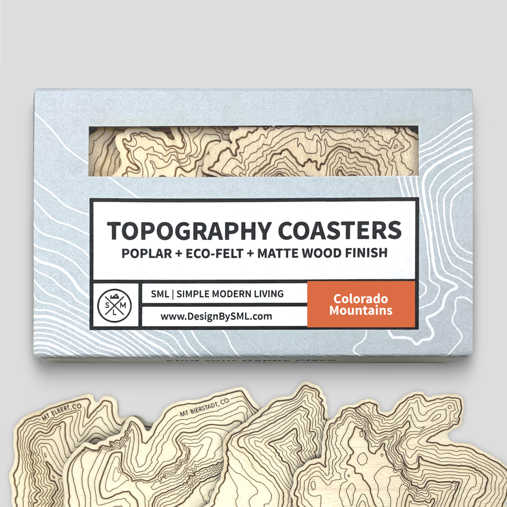 Colorado Mountains Topography Coasters - Set of 4