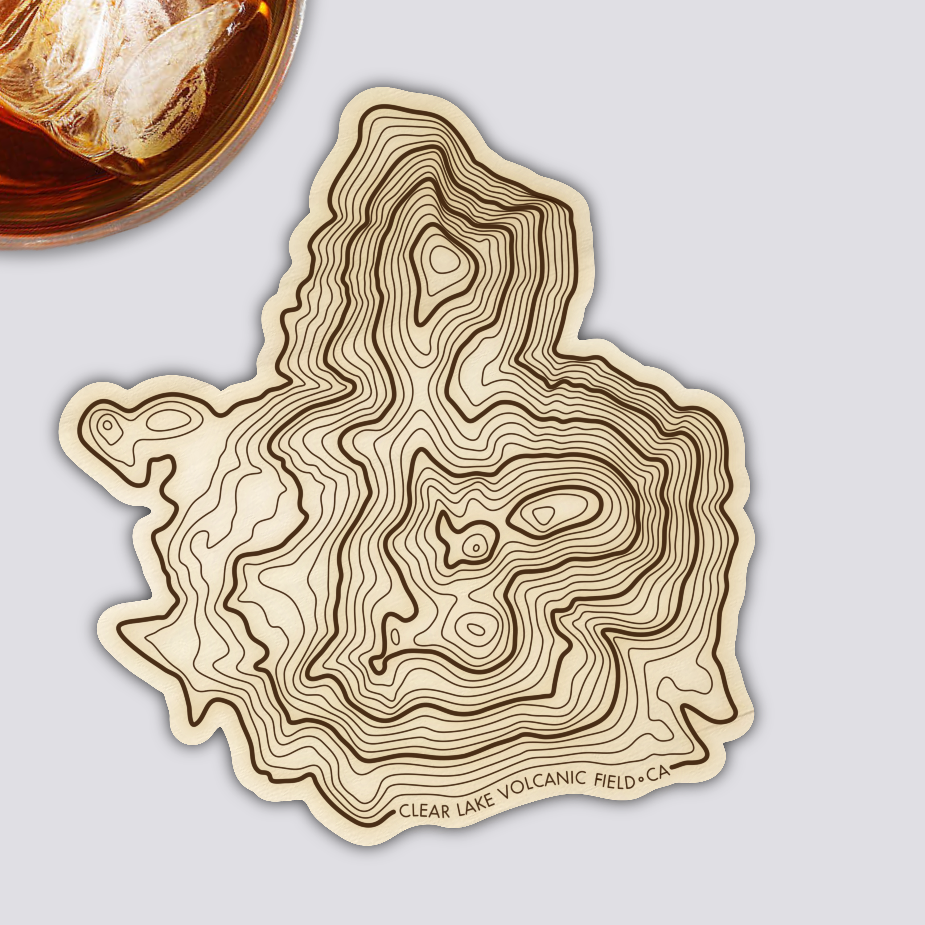 Clear Lake Volcanic Field Coaster | Wood Coaster Topography Map | California Mountain Art