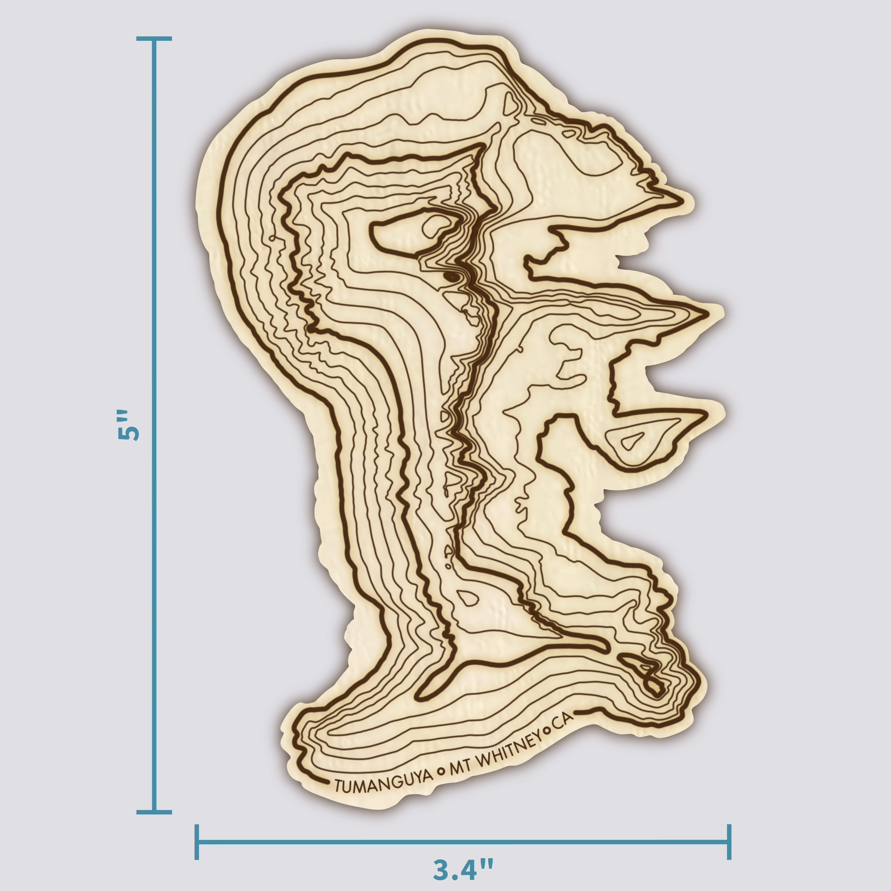 Mt Whitney Coaster | Wood Coaster Topography Map | California Mountain Art