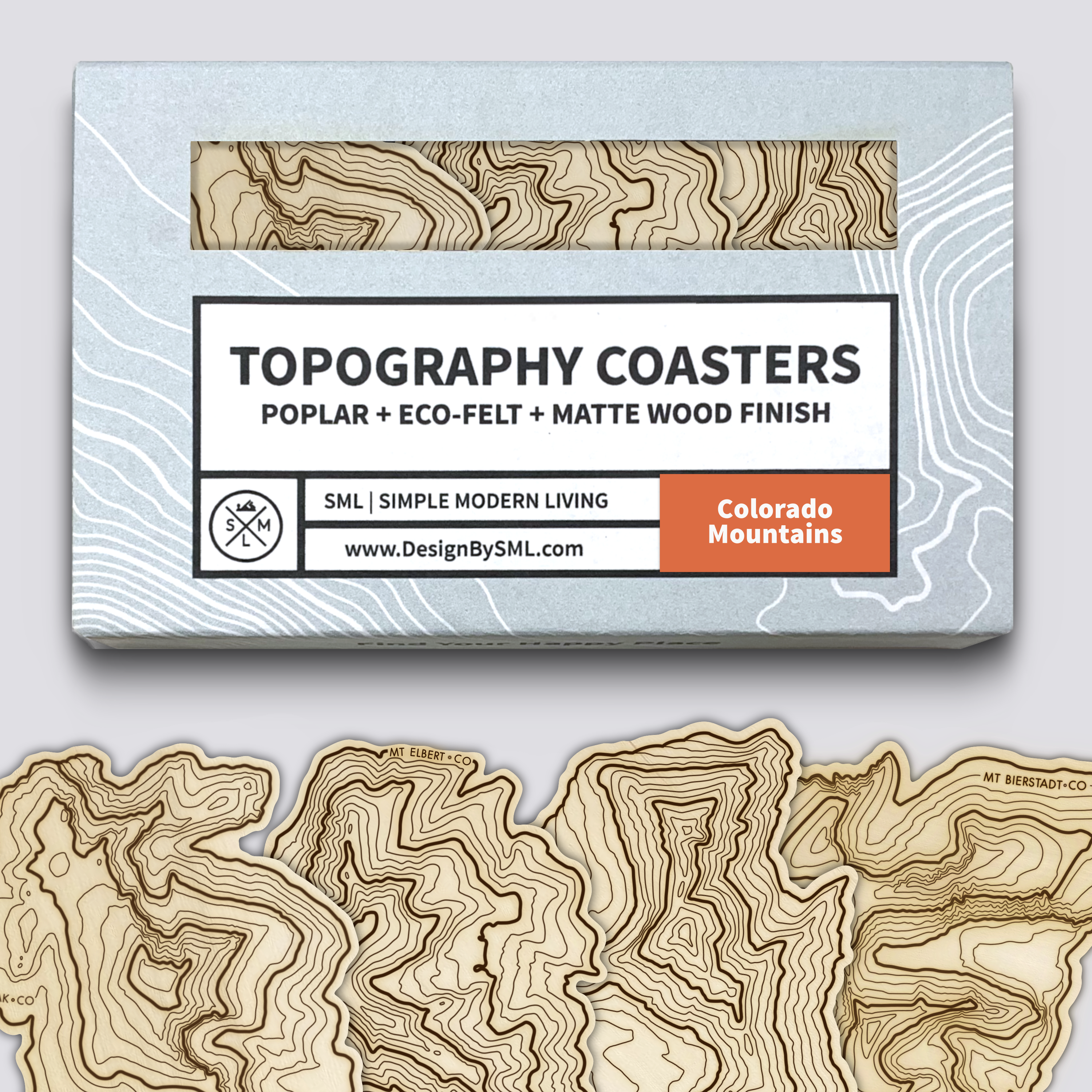 Colorado Mountains Coaster Set | Handmade Wooden Coaster | Colorado Mountain Maps
