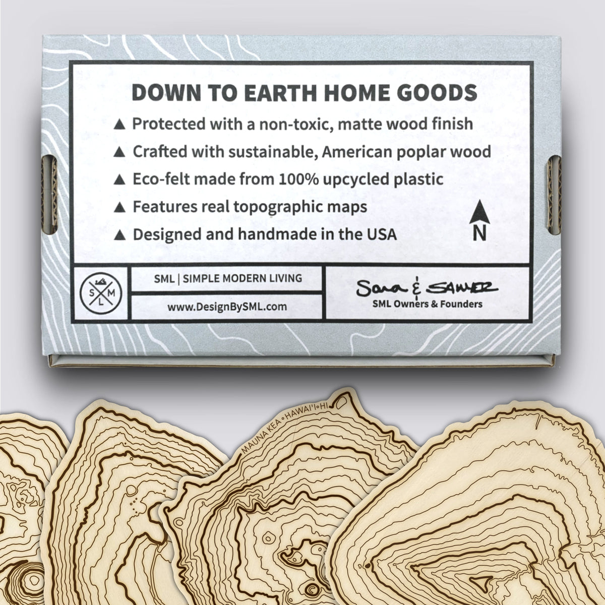 Hawaii Volcano Coasters Set | Handmade Wooden Coaster | Hawaii Contour Maps