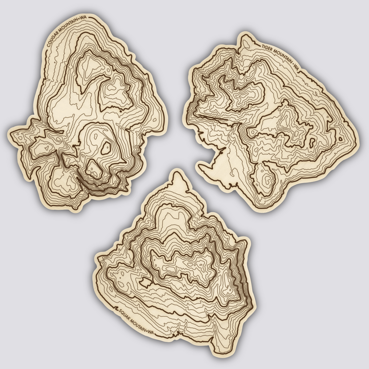 Issaquah Alps Coaster Set | Handmade Wooden Coaster | Washington Mountain Maps