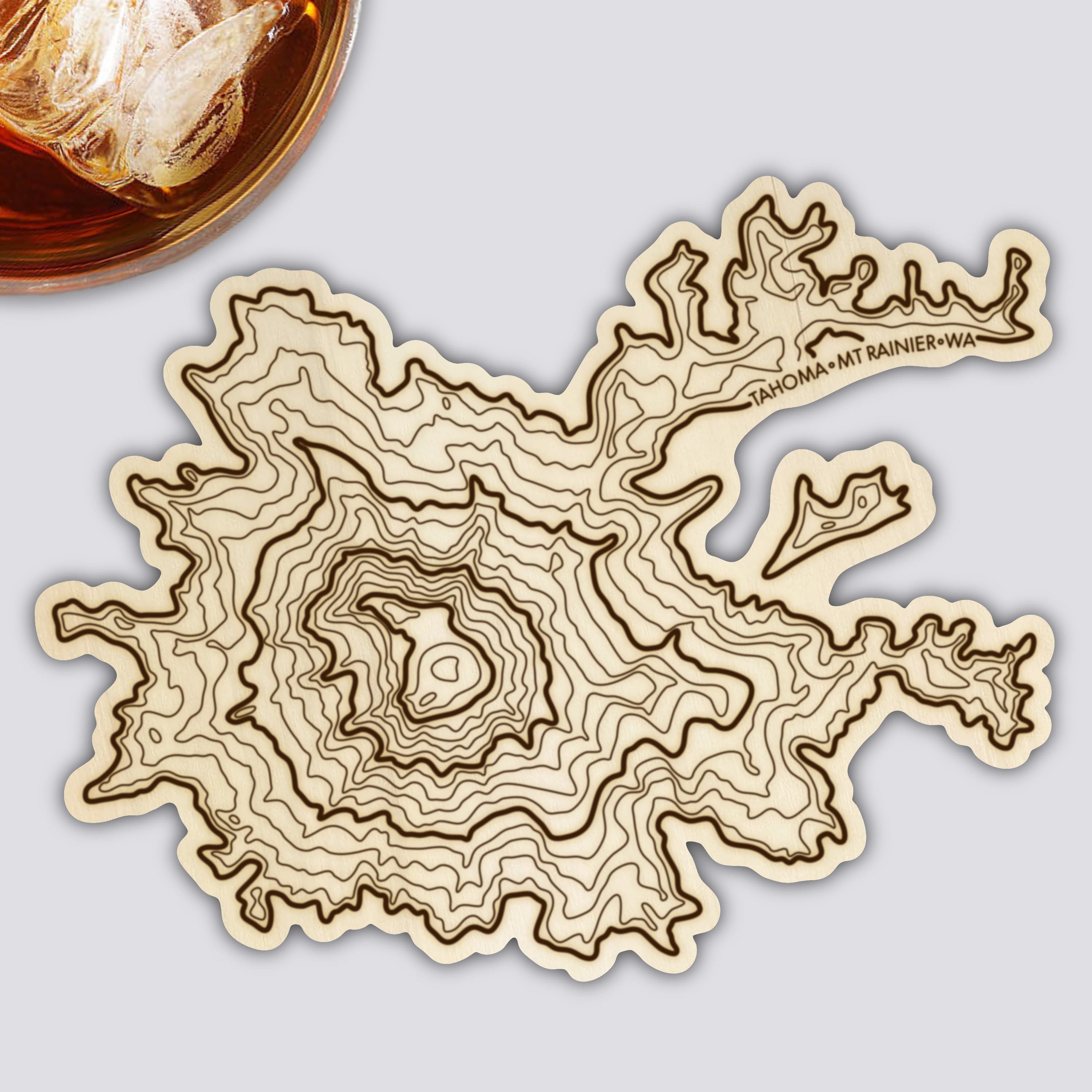 Washington Volcanoes Coaster Set | Handmade Wooden Coaster | Washington Mountain Map