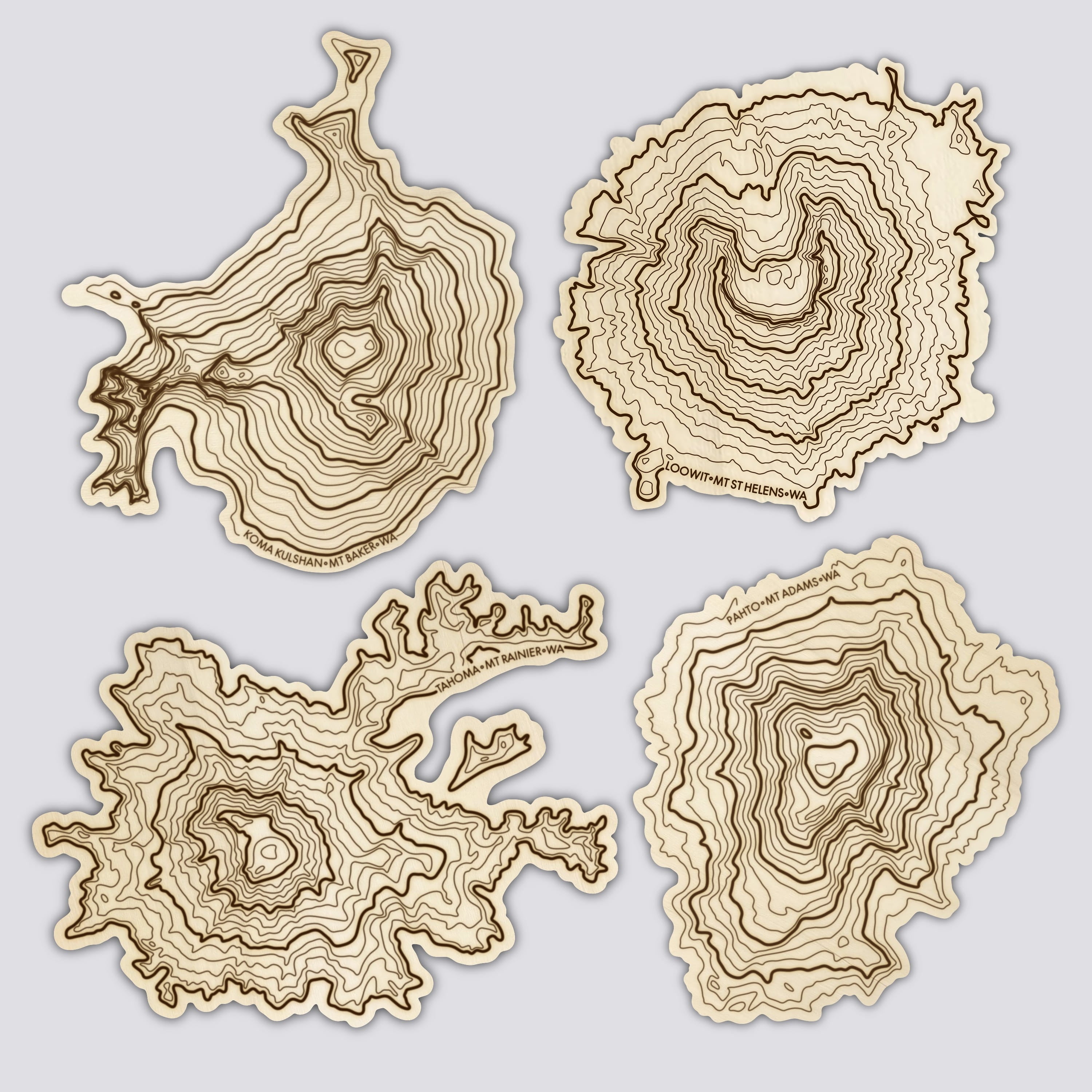 Washington Volcanoes Coaster Set | Handmade Wooden Coaster | Washington Mountain Map