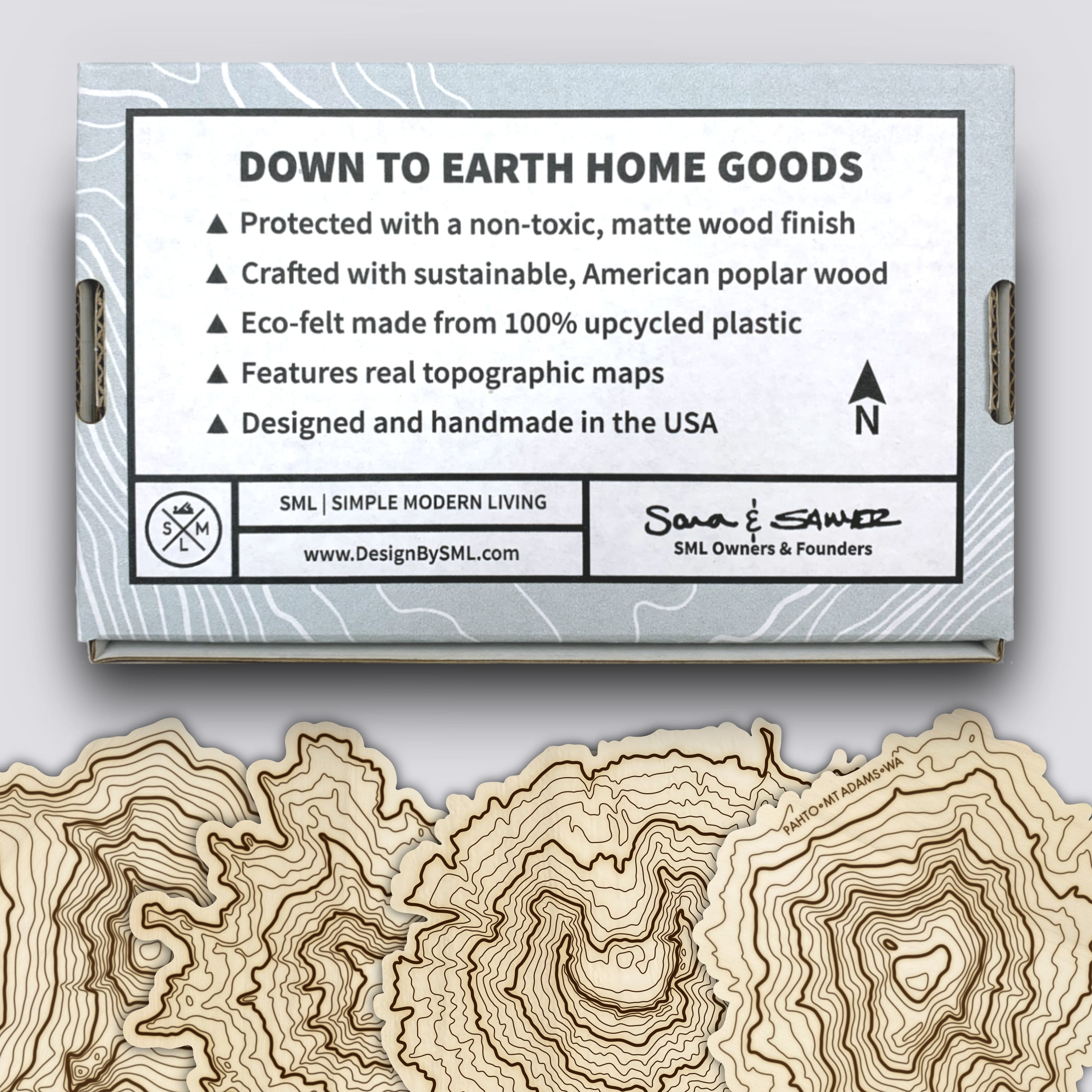 Washington Volcanoes Coaster Set | Handmade Wooden Coaster | Washington Mountain Map