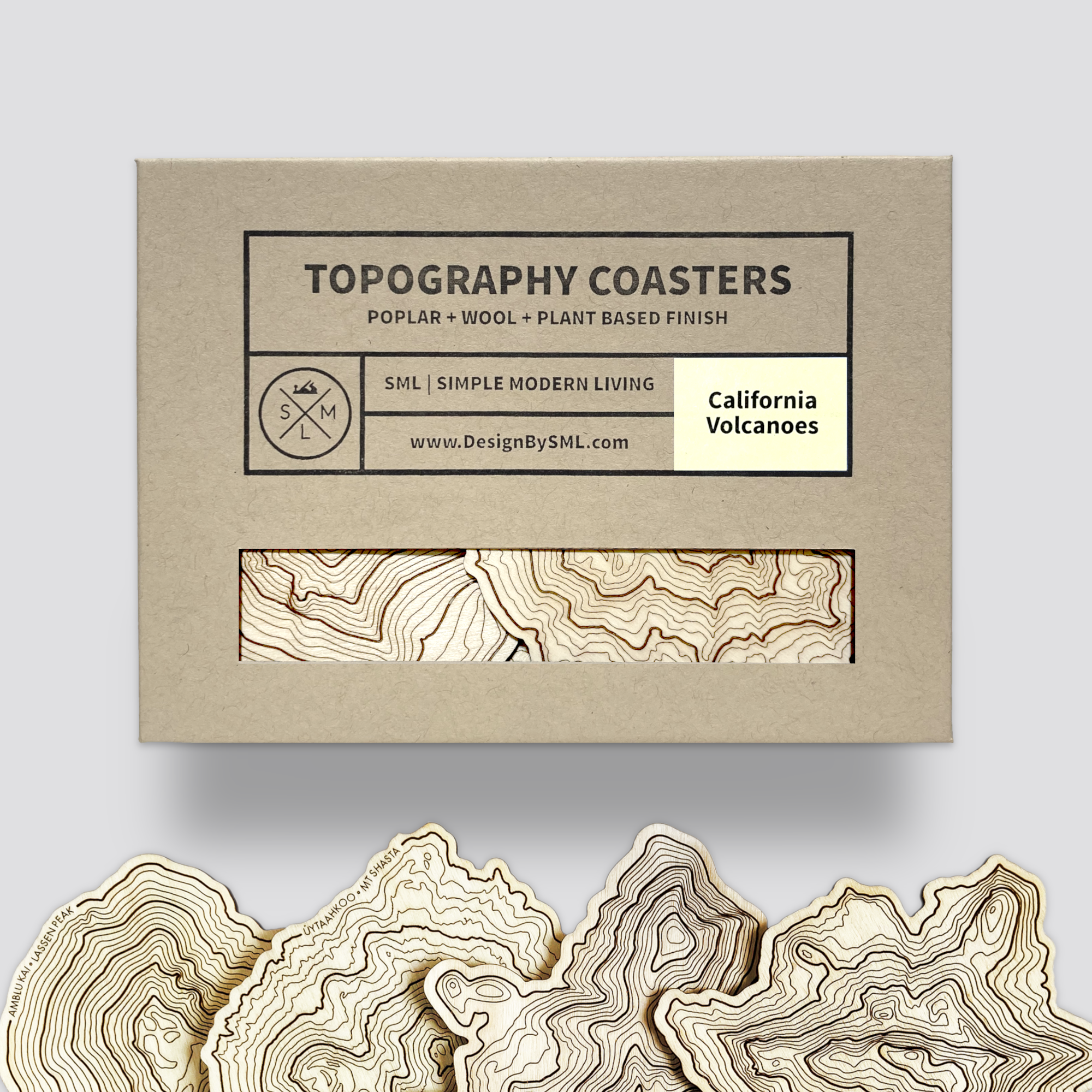 California Volcanoes Topography Coasters - Set of 4