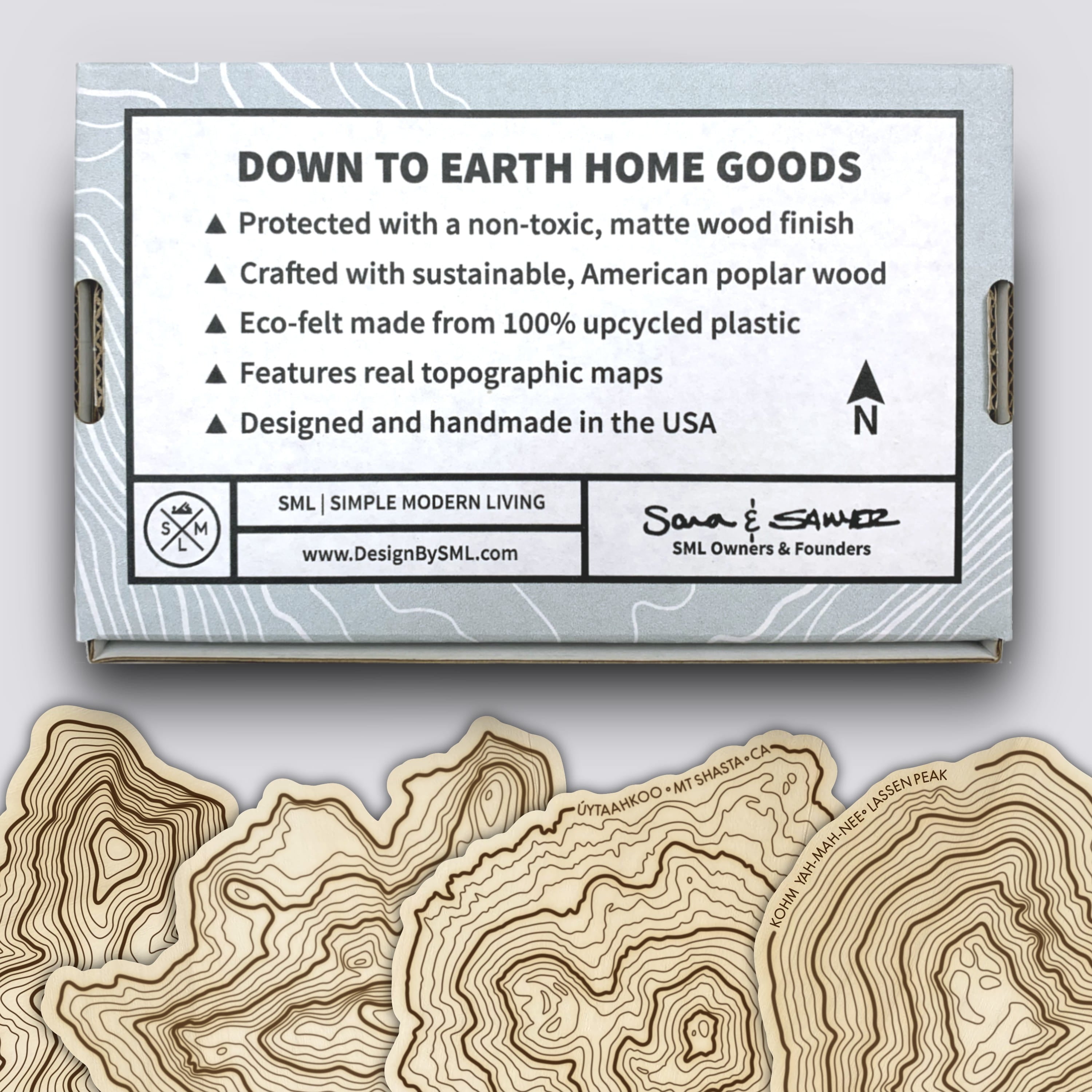 California Volcano Coasters Set | Handmade Wooden Coaster | California Mountain Maps