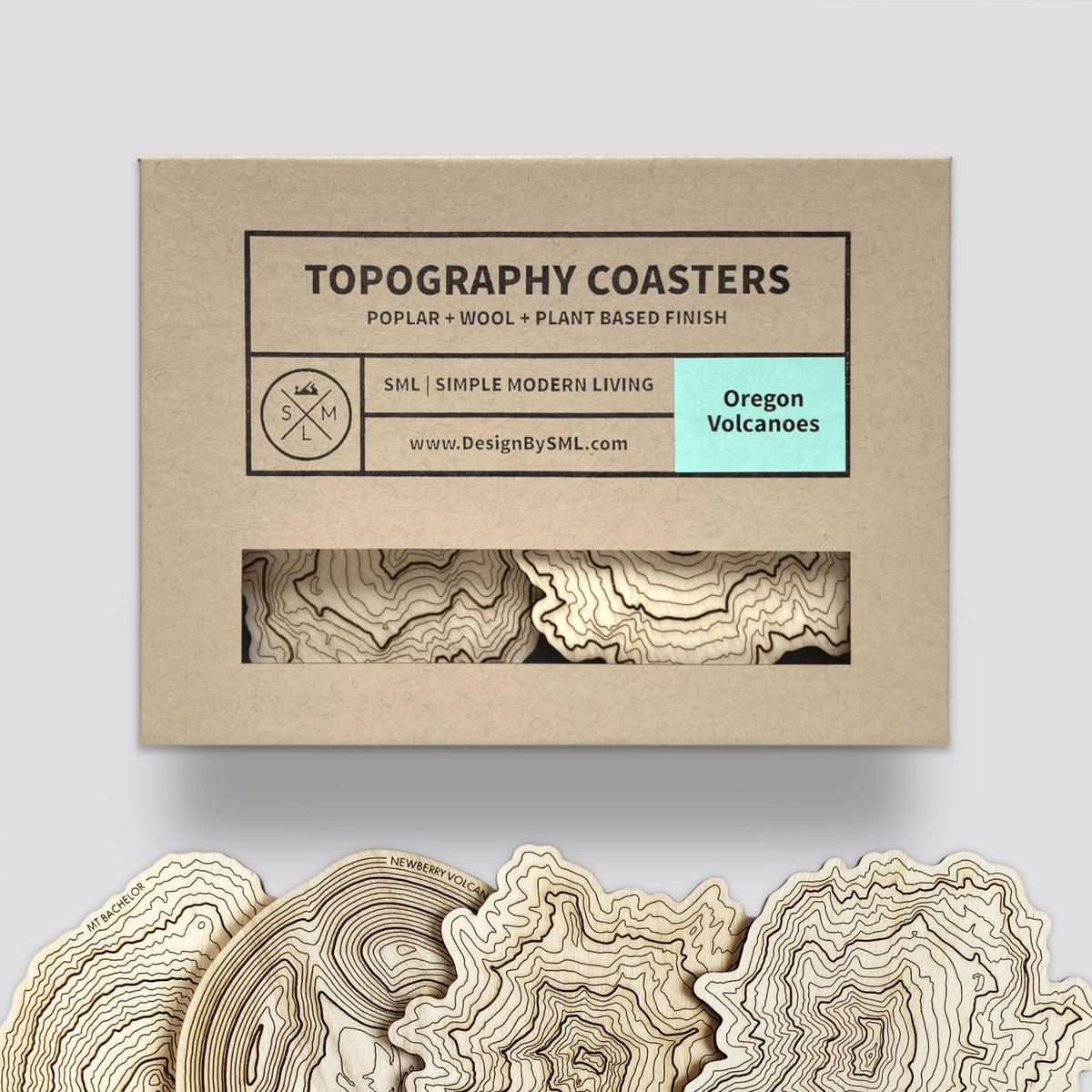 Oregon Volcanoes Topography Coasters - Set of 4 – SML | Simple Modern ...