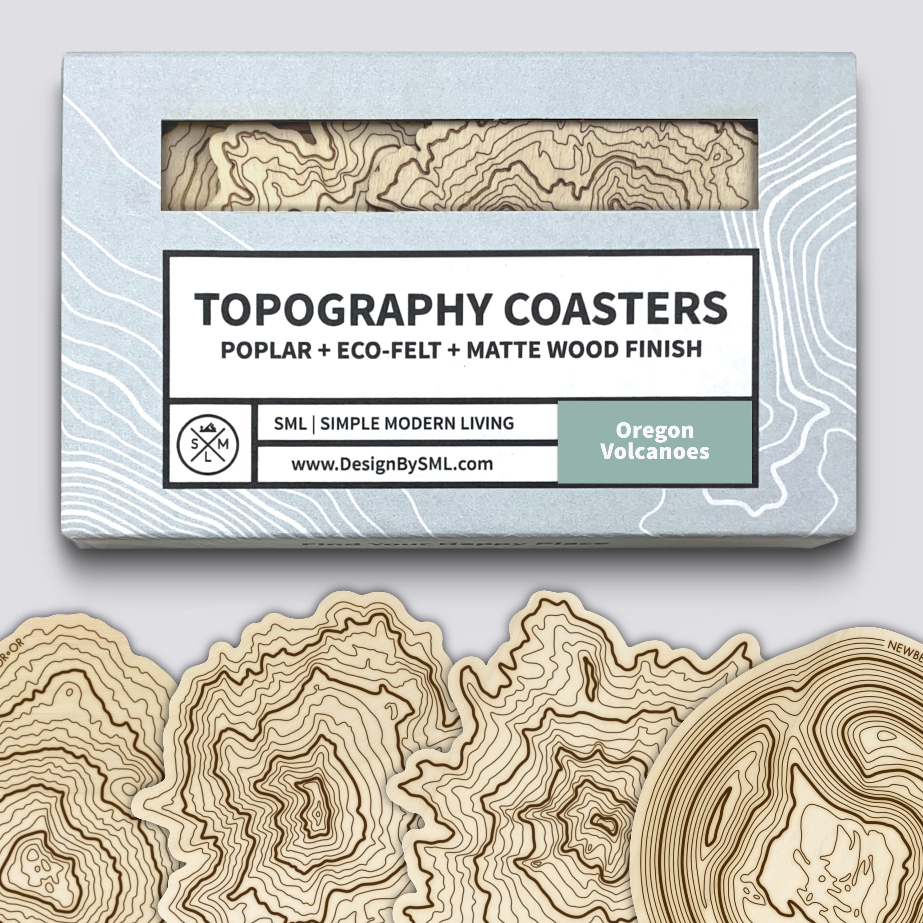 Oregon Volcanoes Coaster Set | Handmade Wooden Coaster | Oregon Mountain Map