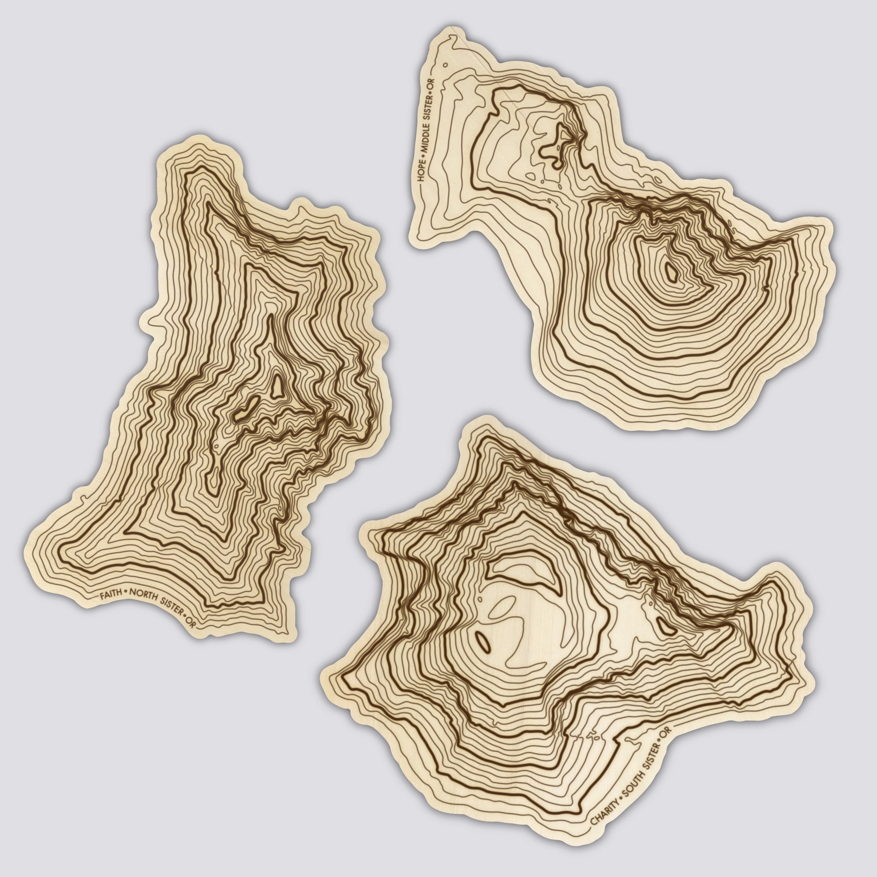 Three Sisters Coaster Set | Handmade Wooden Coaster | Oregon Mountain Maps