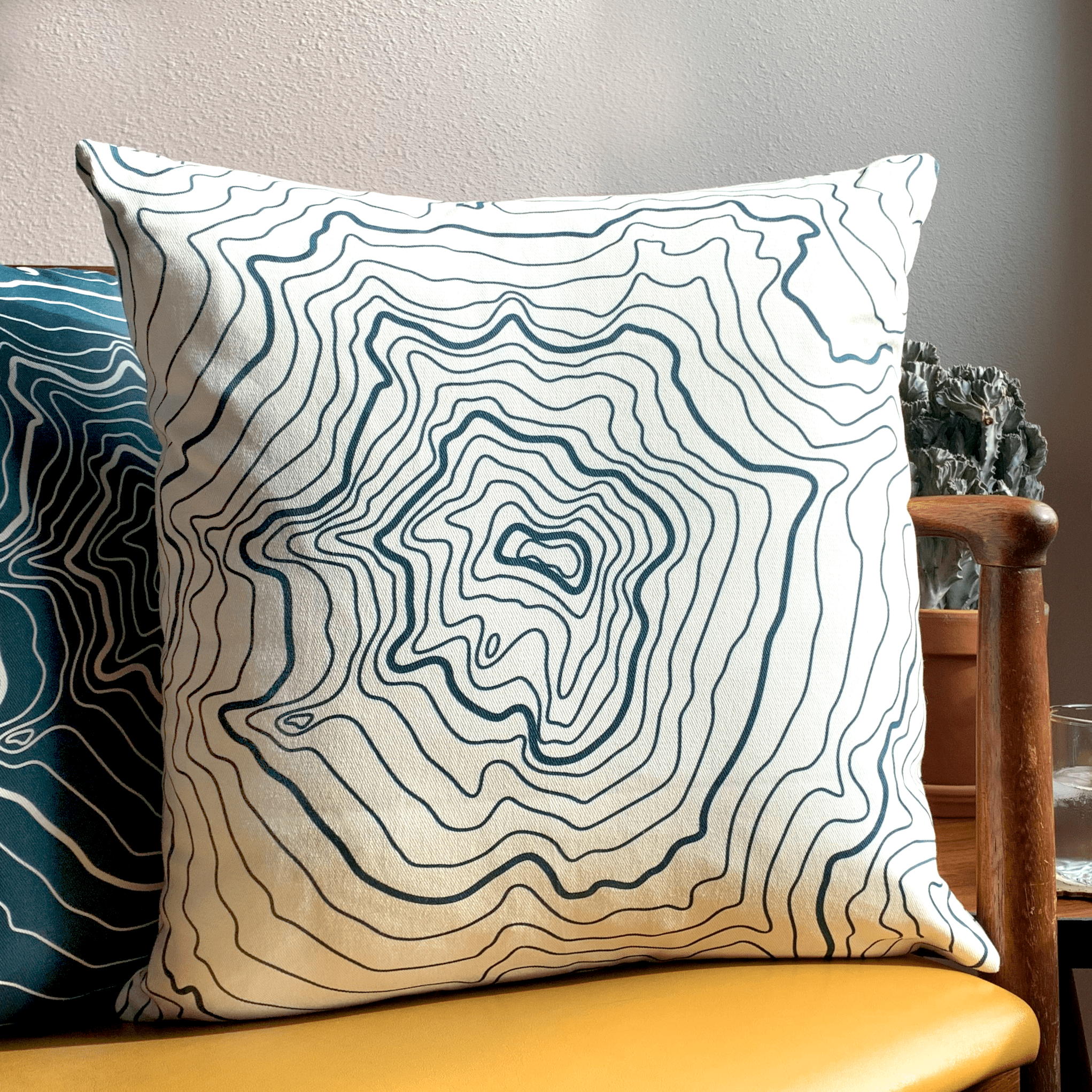 Mt Hood Topography Linen Pillow - Cream & Evergreen