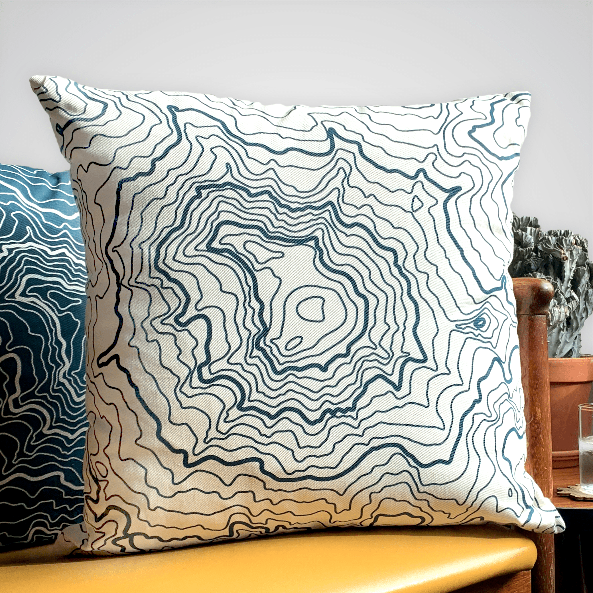 Mt Rainier Topography Linen Pillow - Cream & Evergreen