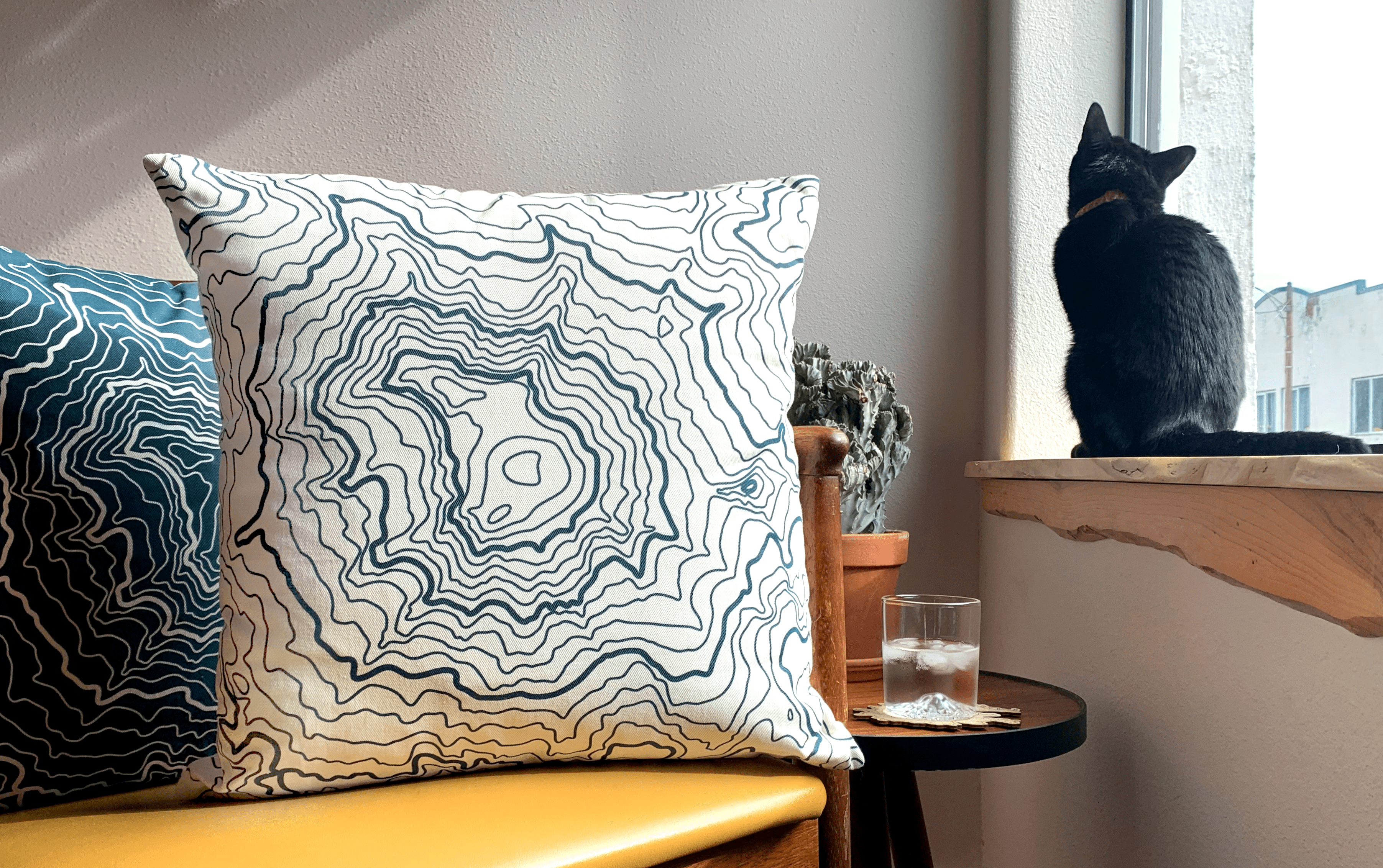 Mt Rainier Topography Linen Pillow - Cream & Evergreen