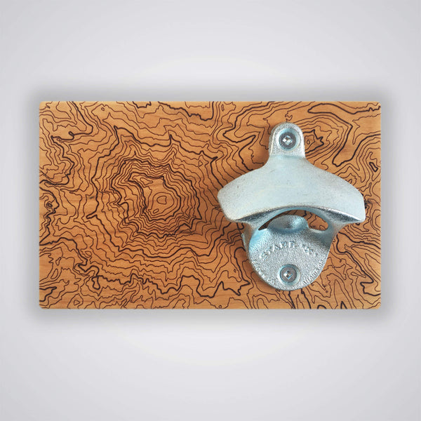 Mt Rainier Topography Bottle Opener - Cherry Wood