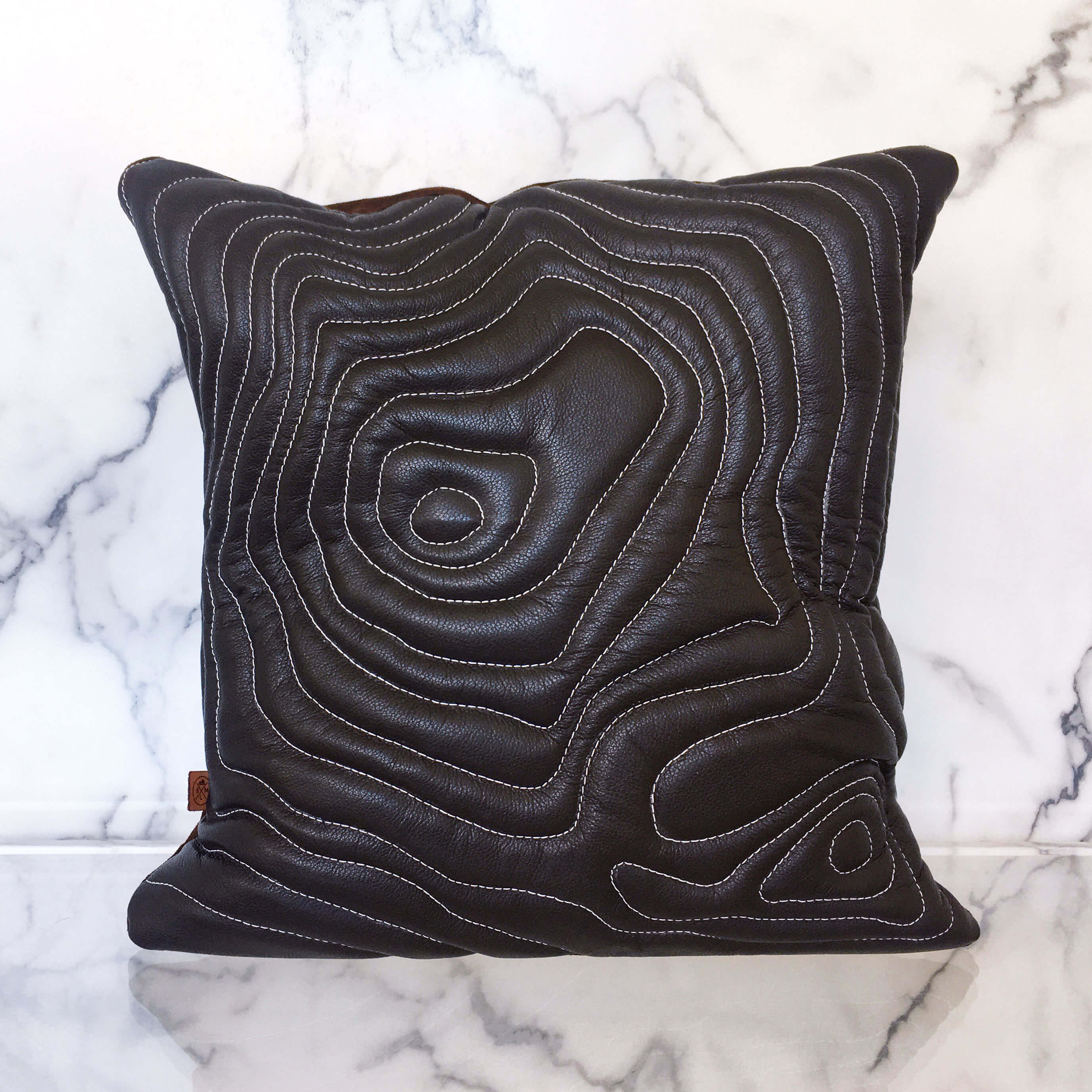Mt Baker Topography Leather Pillow