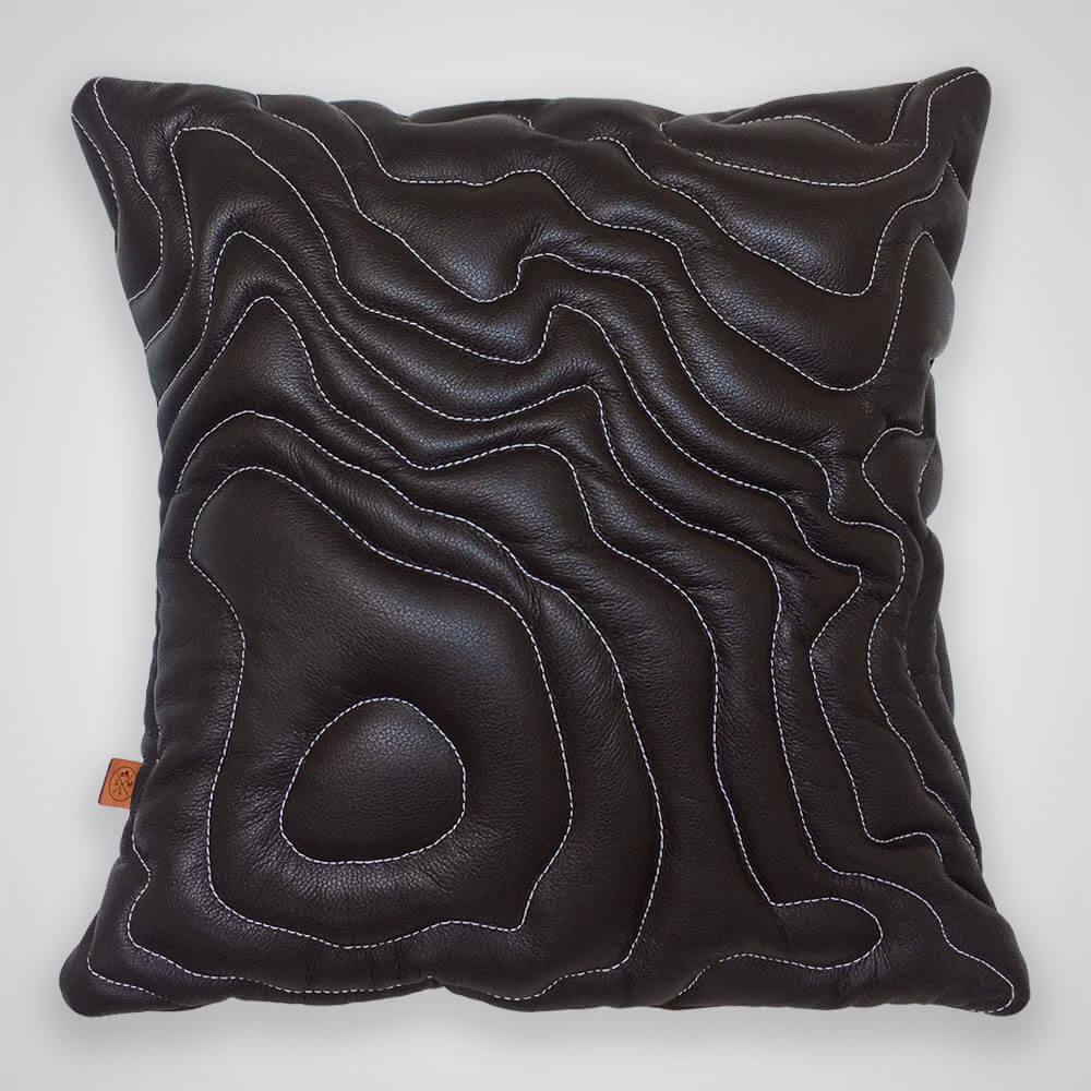 Mt Rainier Topography Pillow - Dark Brown Leather