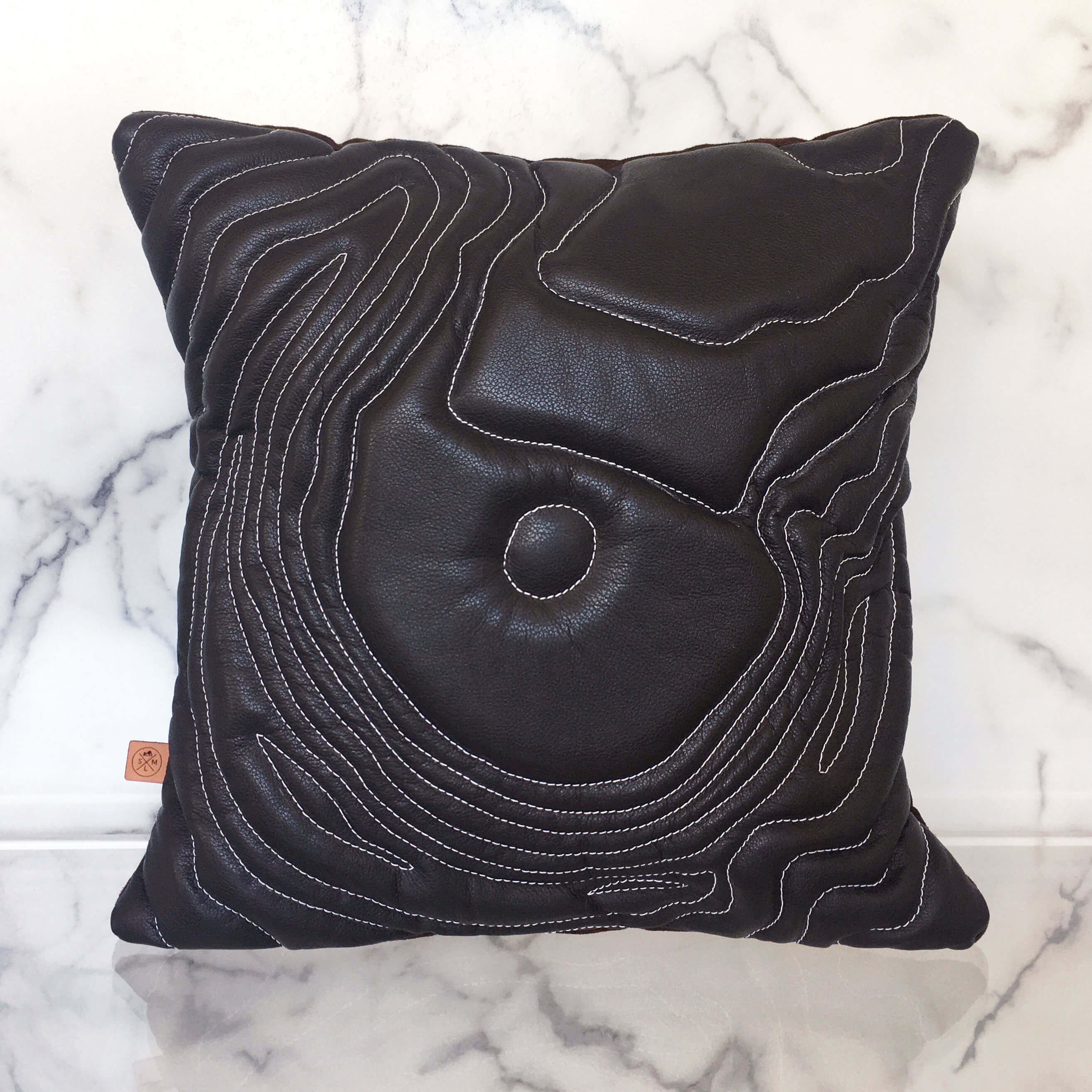 Mt St Helens Topography Pillow - Dark Brown Leather